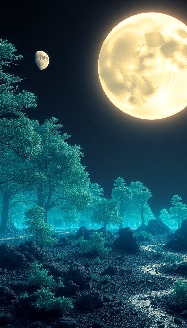 Bioluminescent Alien Forest On Distant Digital art Wallpaper