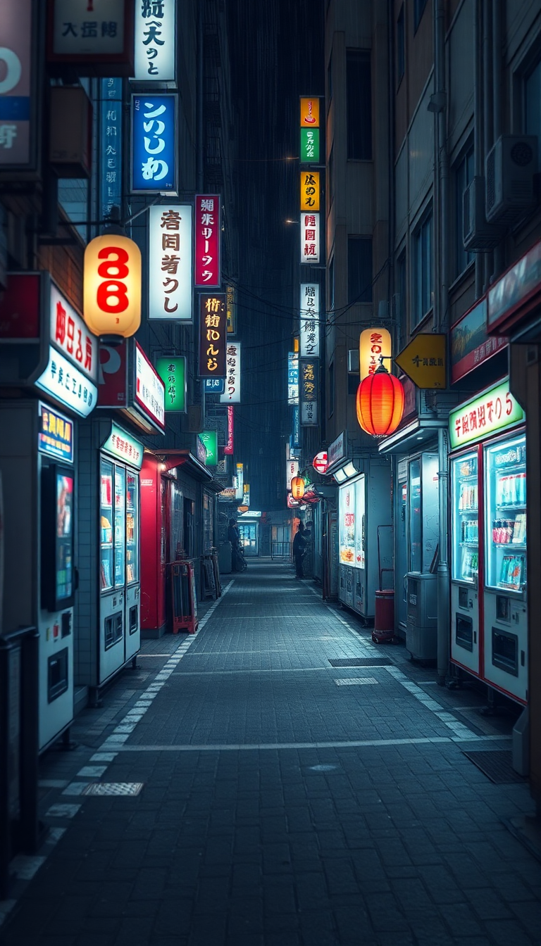 Tokyo Alley At Night Vending Photorealistic Wallpaper