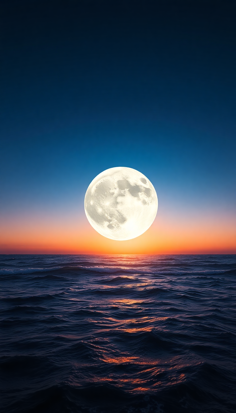 Giant Moon Touching Ocean Surface Digital art Wallpaper