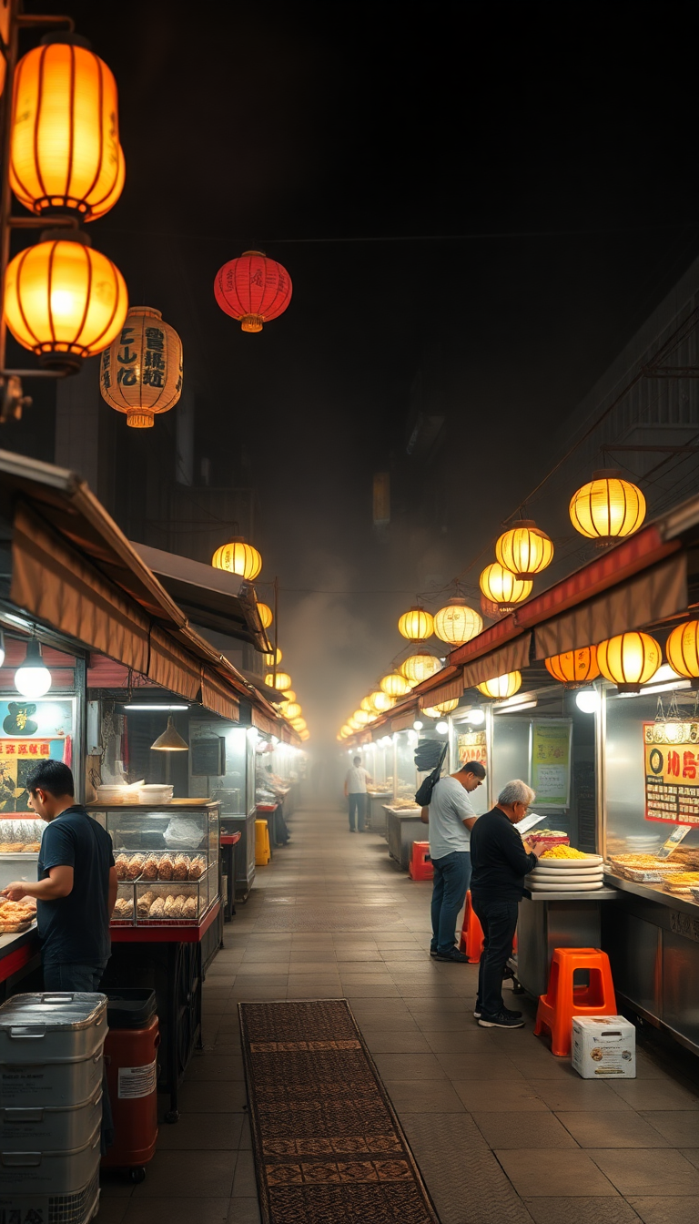 Night Market Street Food Stalls Photorealistic Wallpaper