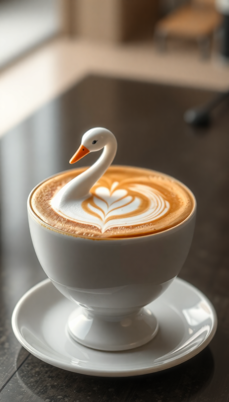 Perfect Latte Art Swan Milk Photorealistic Wallpaper