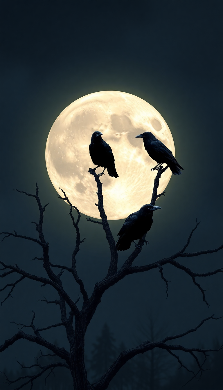 Ravens On Dead Tree Branches Digital art Wallpaper