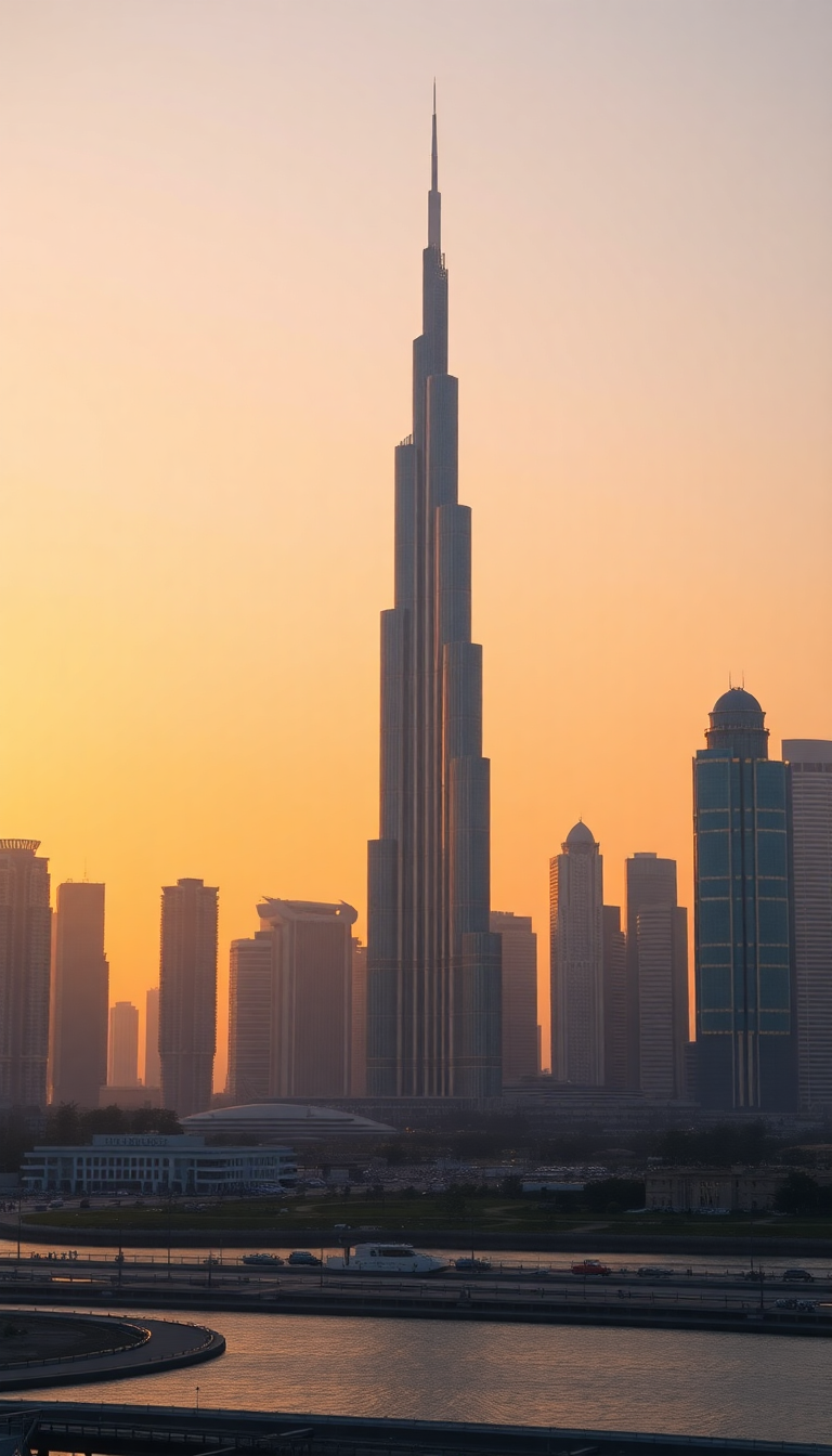 Dubai Skyline Futuristic Towers Sunset Photorealistic Wallpaper