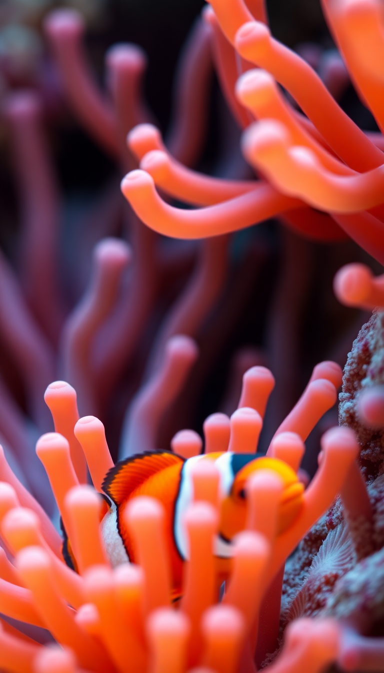 Anemone And Clownfish Macro Vibrant Photorealistic Wallpaper