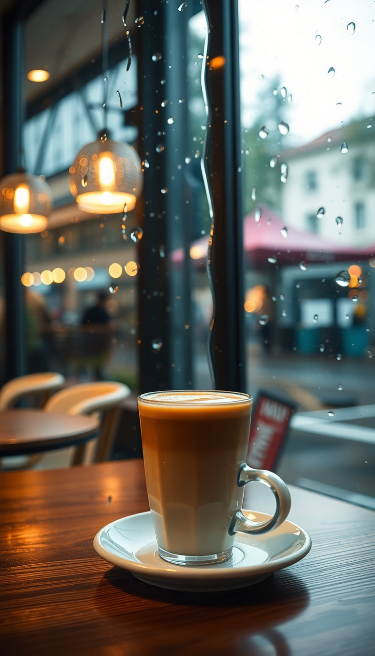 Coffee Shop Window Rain Outside Aesthetic Wallpaper