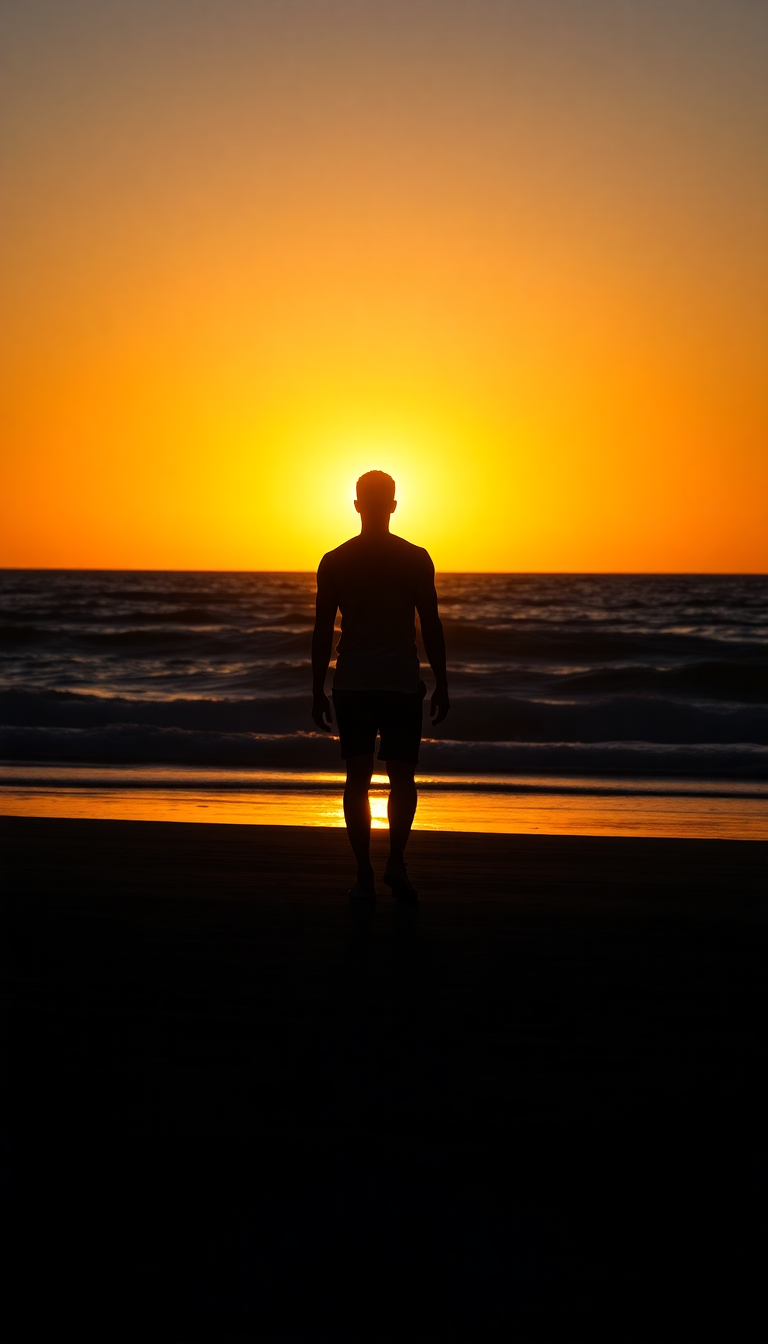 Beach Sunset Golden Hour Silhouette Photorealistic Wallpaper