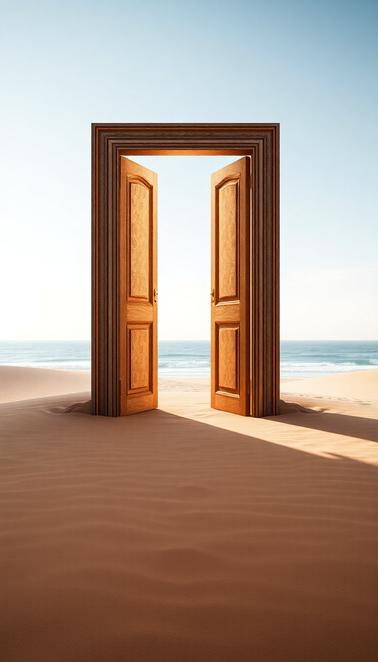 Door Standing Alone In Desert Digital art Wallpaper