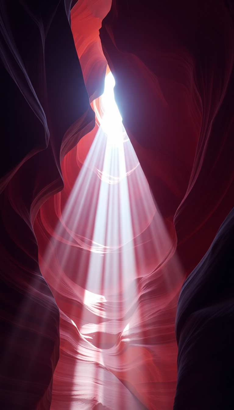Slot Canyon Light Beam Hitting Photorealistic Wallpaper