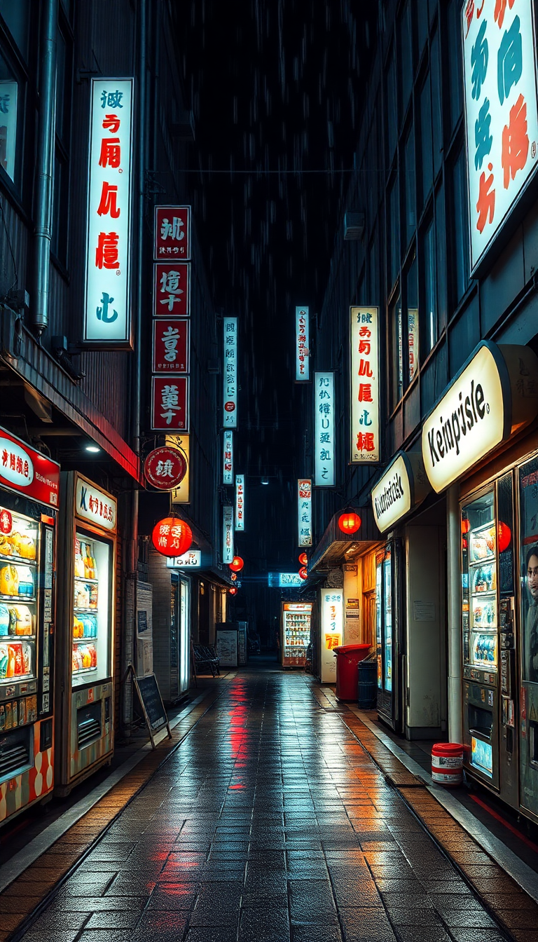 Tokyo Alley At Night Vending Photorealistic Wallpaper