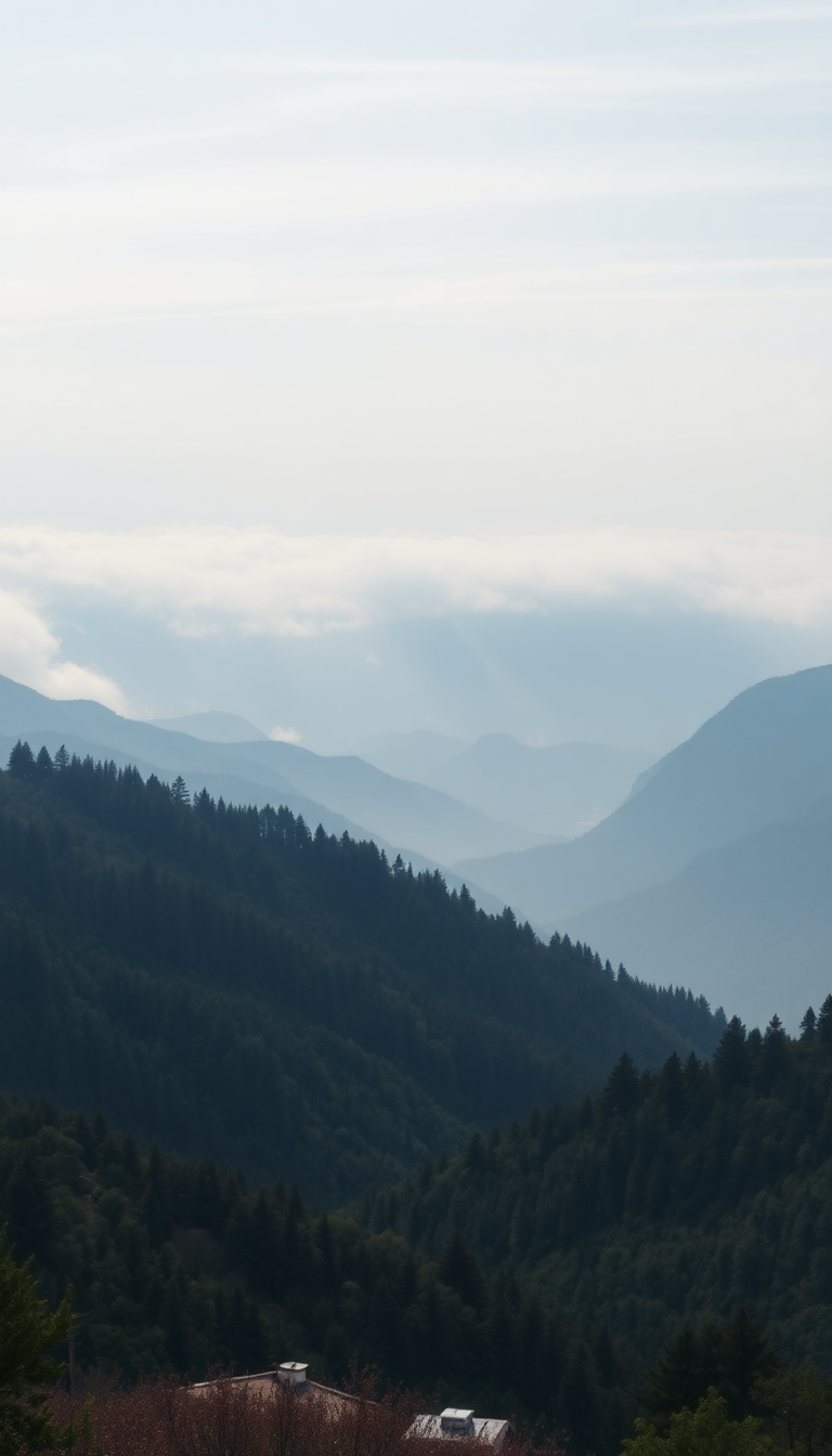 Fog Rolling Over Mountains Valley Photorealistic Wallpaper