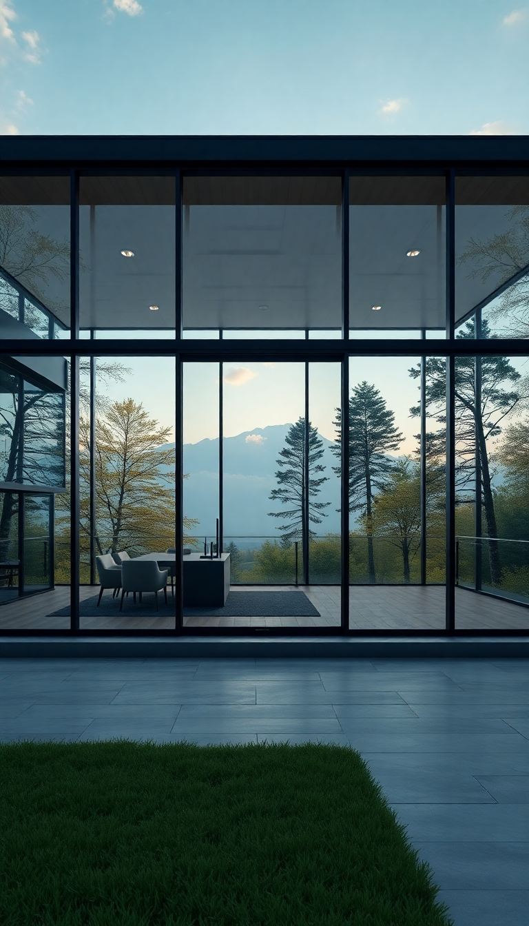 Modern Minimalist House Glass Walls Photorealistic Wallpaper