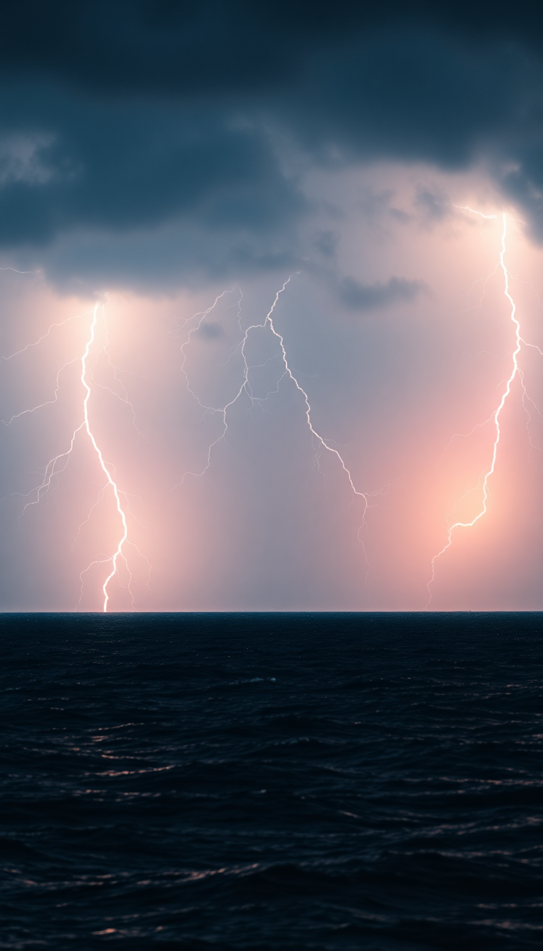 Lightning Storm Over Dark Ocean Photorealistic Wallpaper