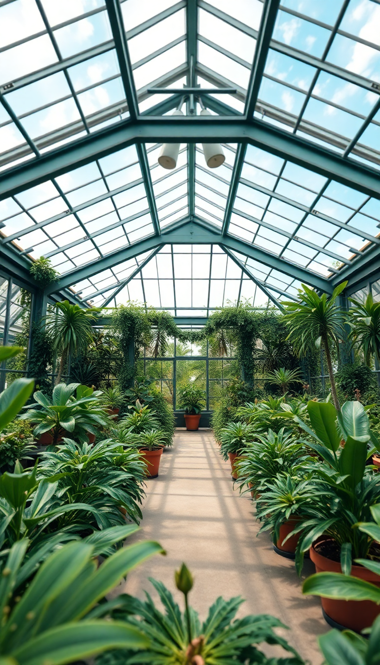 Greenhouse Interior Botanical Garden Glass Photorealistic Wallpaper