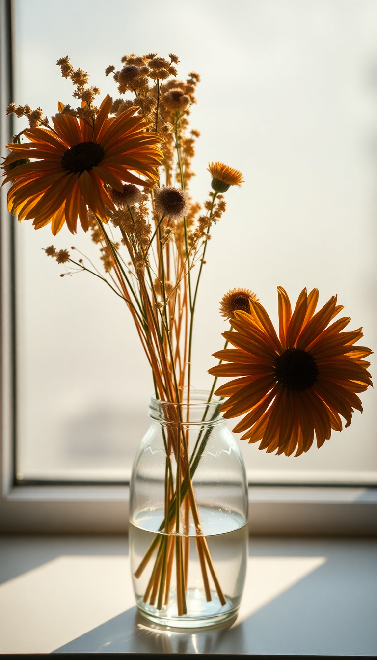 Dried Flowers In Glass Vase Aesthetic Wallpaper