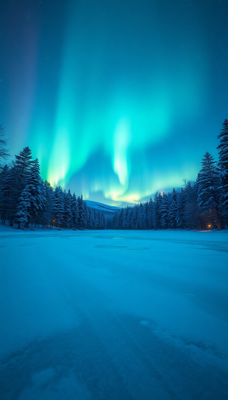 Winter Northern Lights Over Frozen Photorealistic Wallpaper
