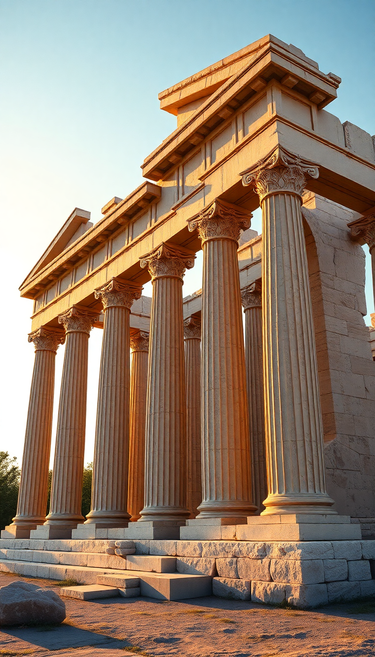 Ancient Greek Temple Ruins Golden Photorealistic Wallpaper