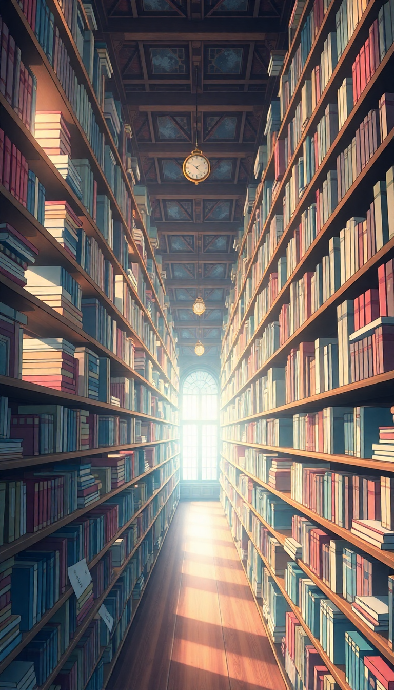 Magical Library Infinite Bookshelves Floating Anime Wallpaper