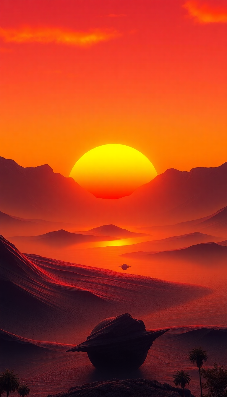 Alien Sunrise Three Suns Different Digital art Wallpaper