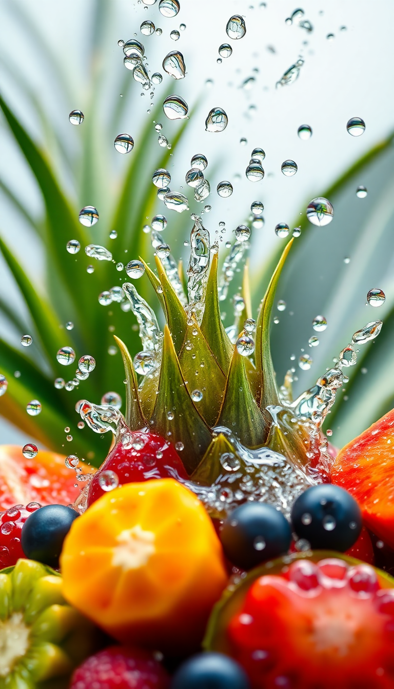 Tropical Fruit Splash Water Droplets Photorealistic Wallpaper