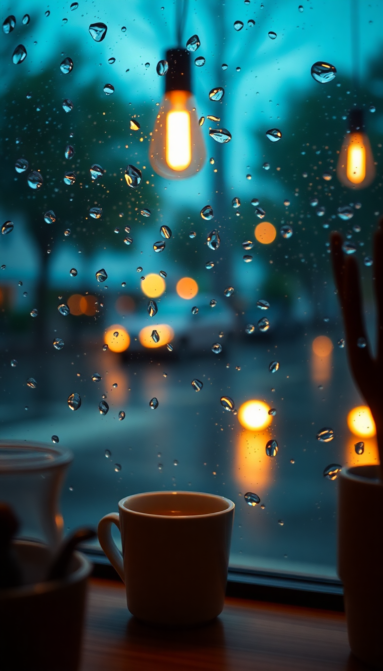 Coffee Shop Window Rain Outside Aesthetic Wallpaper