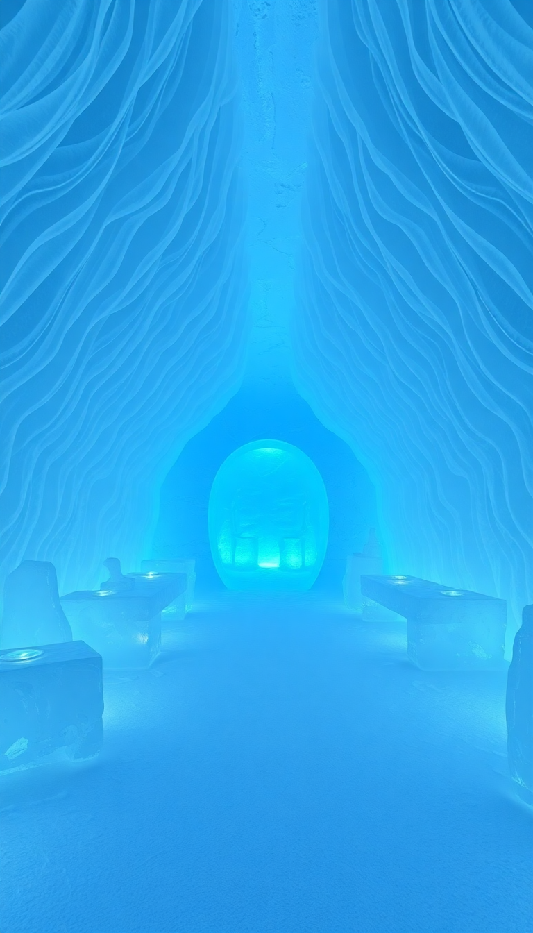 Ice Hotel Interior Frozen Sculptures Photorealistic Wallpaper