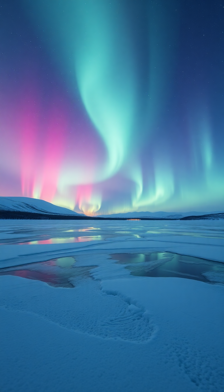 Winter Northern Lights Over Frozen Photorealistic Wallpaper
