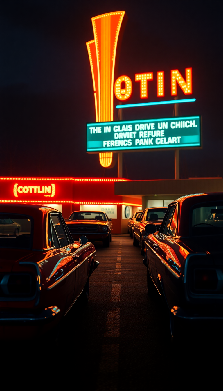 Drive-in Movie Theater Night Classic Photorealistic Wallpaper