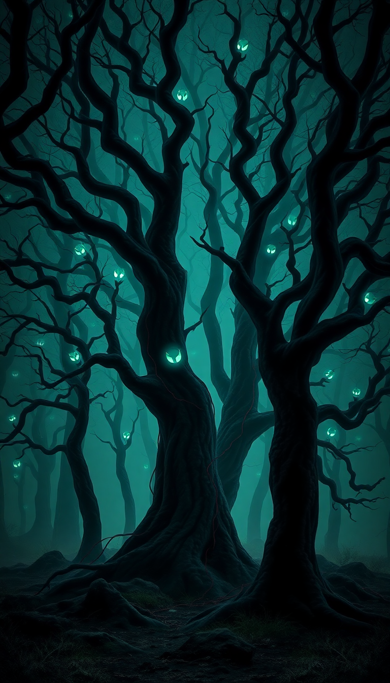Dark Enchanted Forest Twisted Trees Digital art Wallpaper