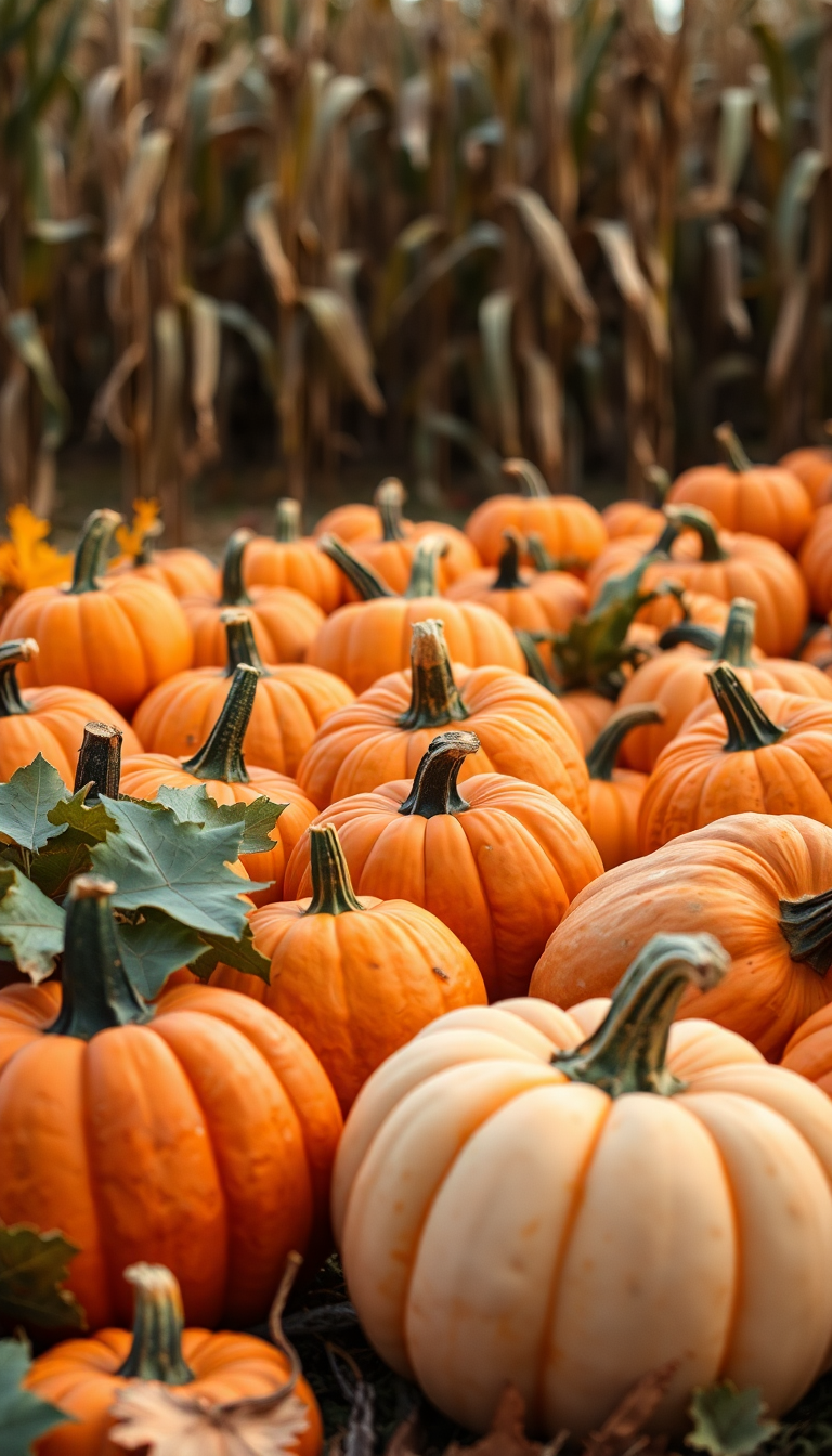 Autumn Harvest Pumpkins Corn Farm Photorealistic Wallpaper
