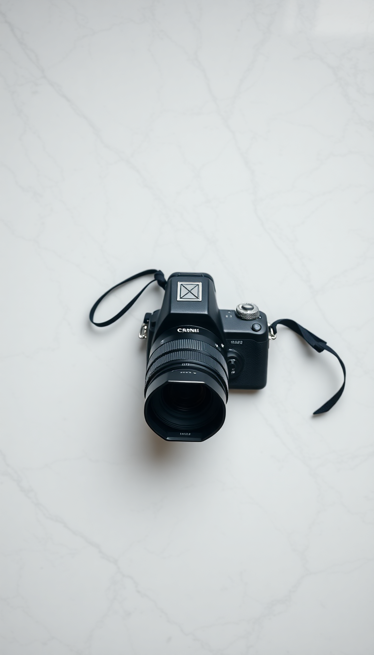 Film Camera On Marble Flatlay Photorealistic Wallpaper
