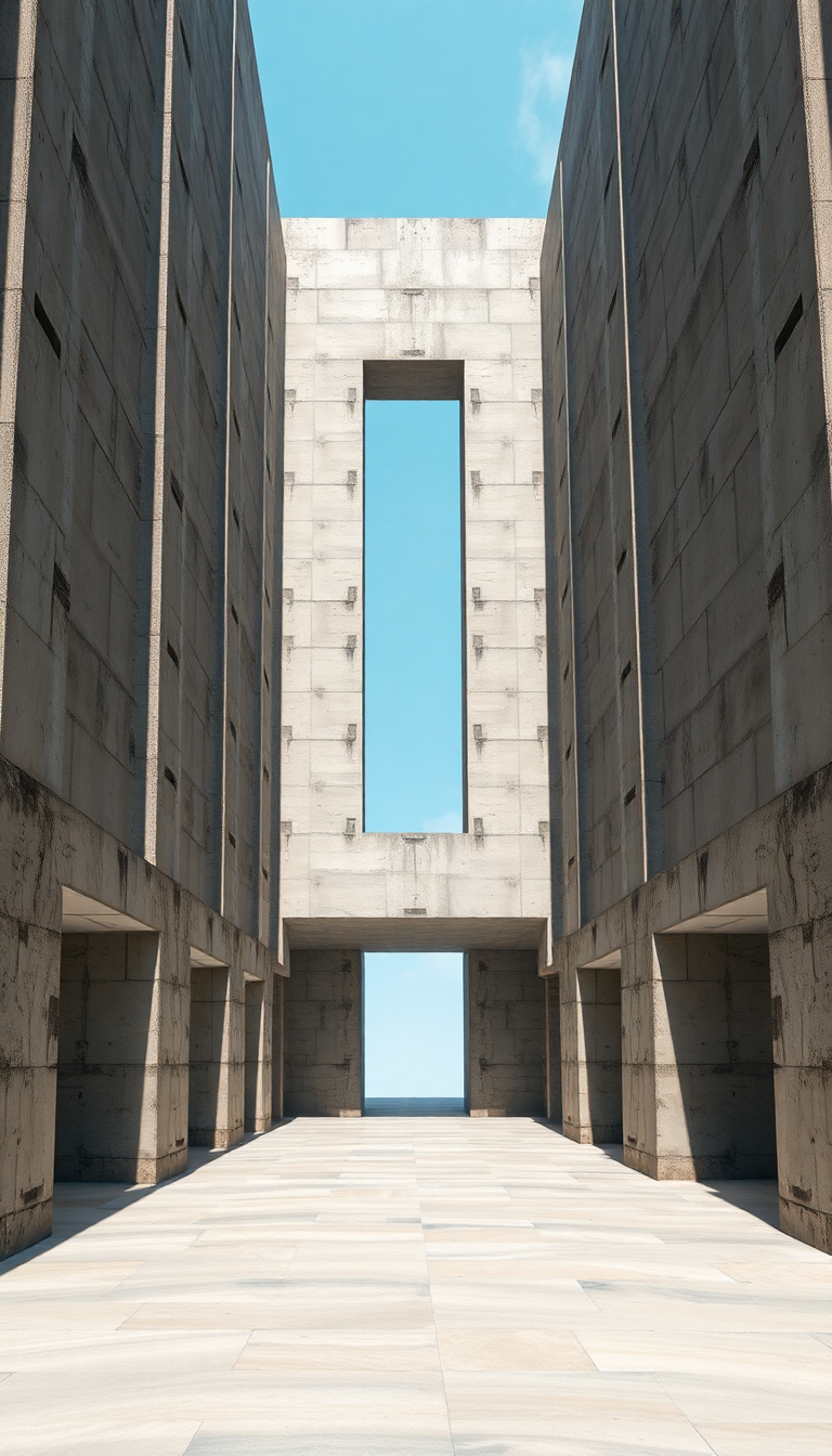 Brutalist Architecture Concrete Geometric Shadows Photorealistic Wallpaper