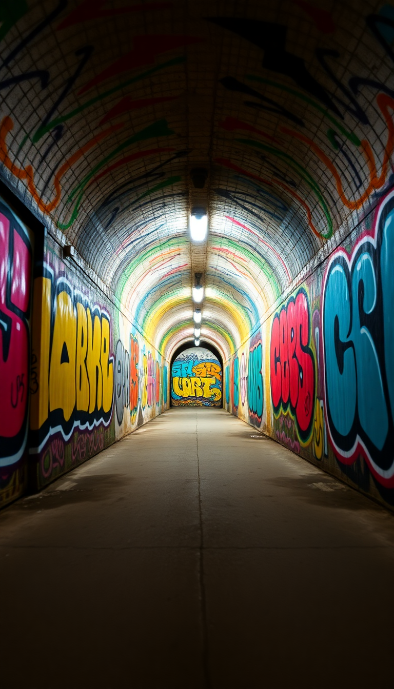 Graffiti Tunnel Perspective Vanishing Point Photorealistic Wallpaper