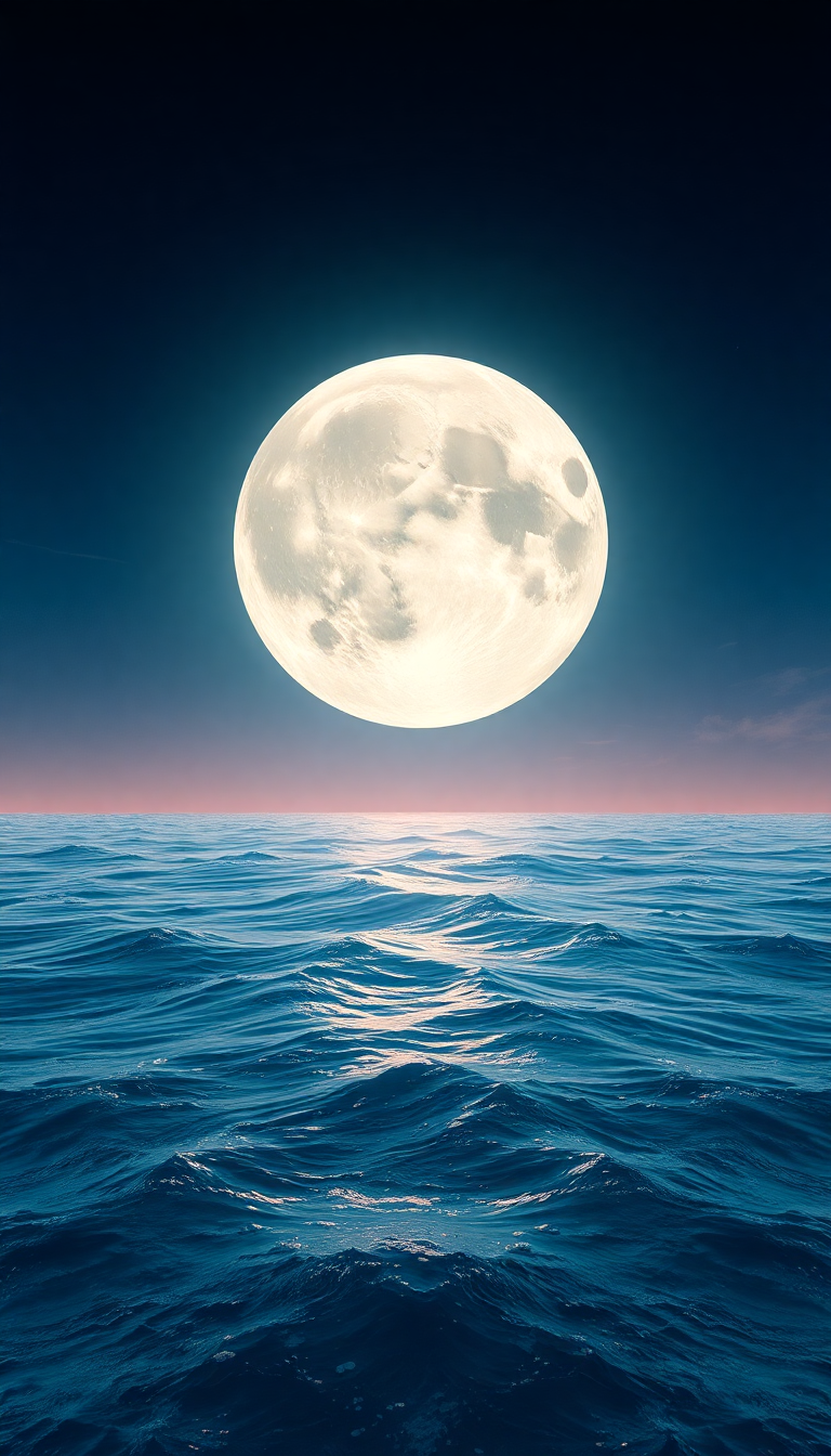Giant Moon Touching Ocean Surface Digital art Wallpaper