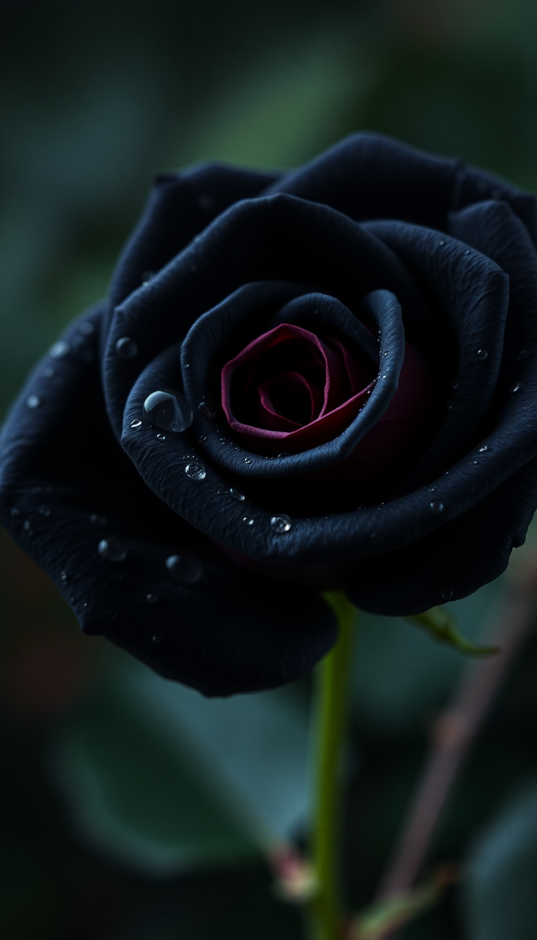 Black Rose With Water Droplets Photorealistic Wallpaper