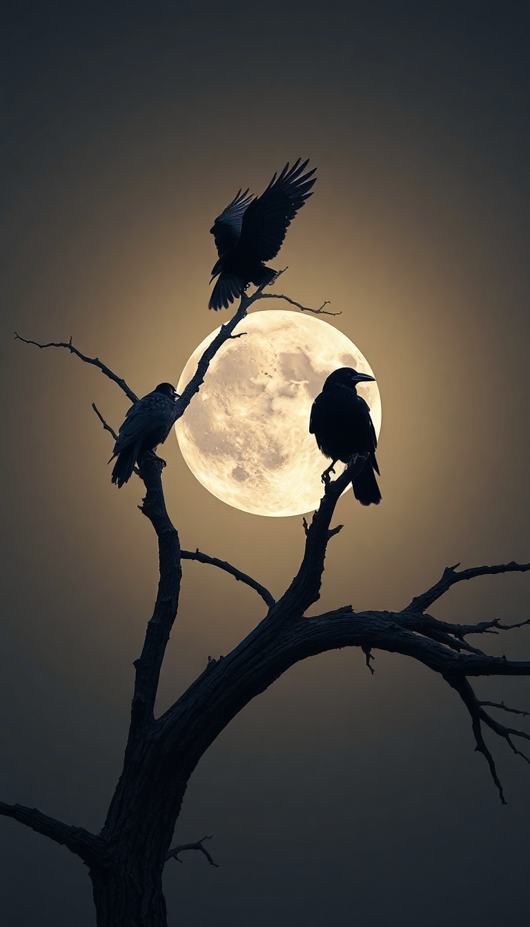 Ravens On Dead Tree Branches Digital art Wallpaper