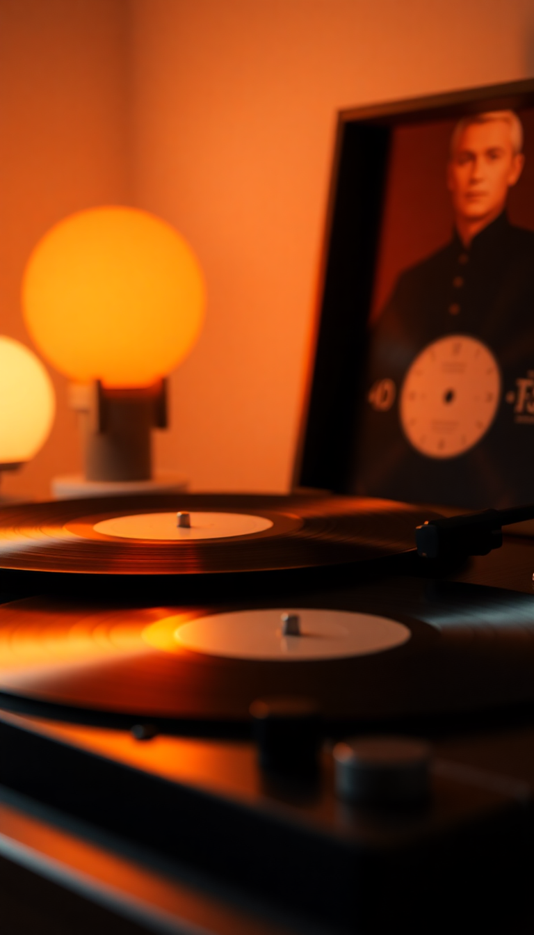 Vinyl Record Player Warm Lighting Photorealistic Wallpaper