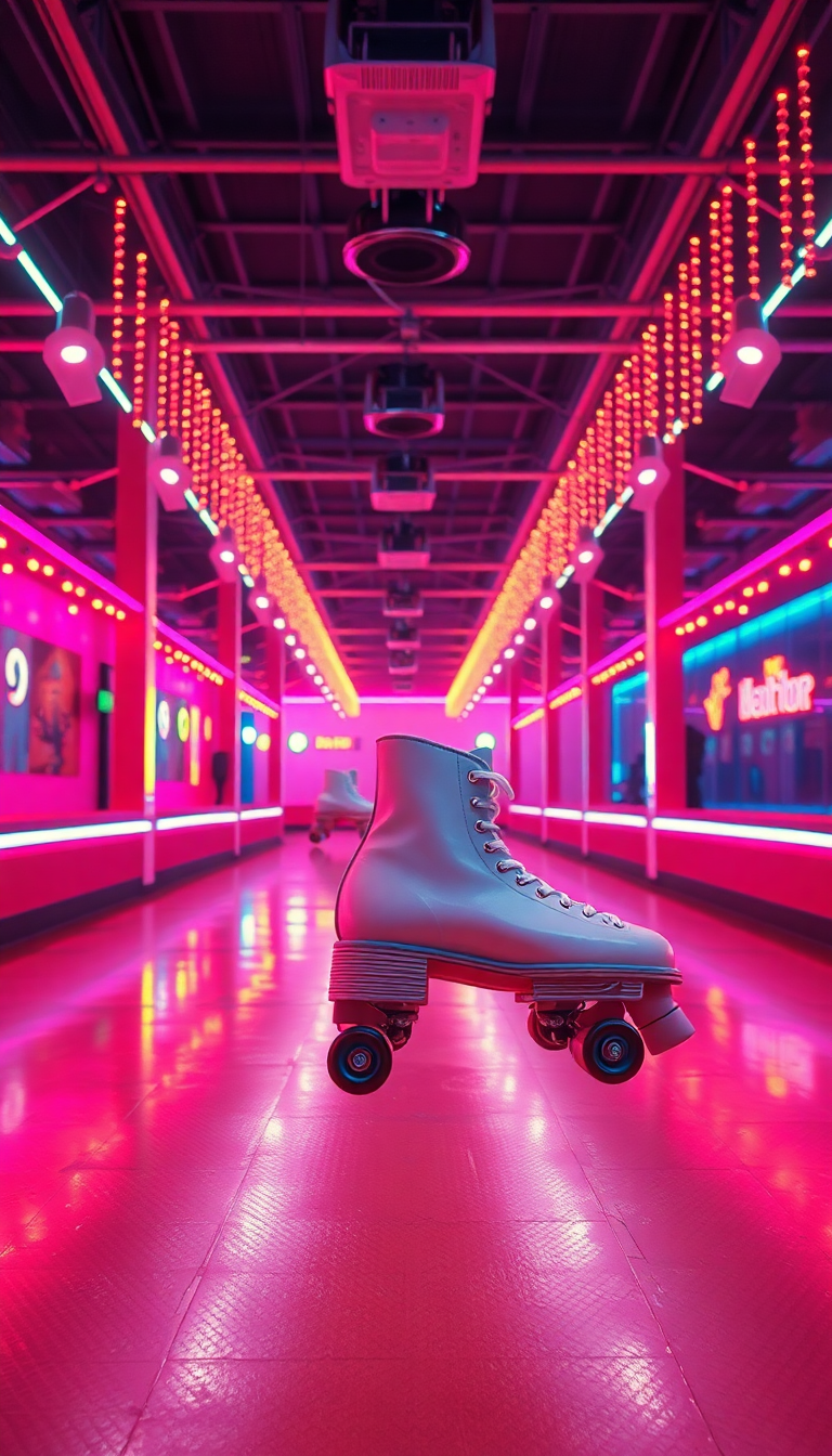 Roller Skating Rink 80s Neon Photorealistic Wallpaper