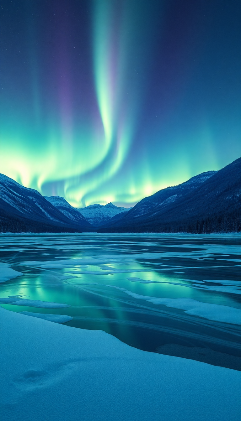 Winter Northern Lights Over Frozen Photorealistic Wallpaper
