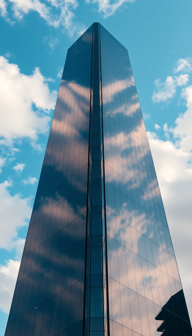 Glass Skyscraper Reflections Clouds Warped Photorealistic Wallpaper