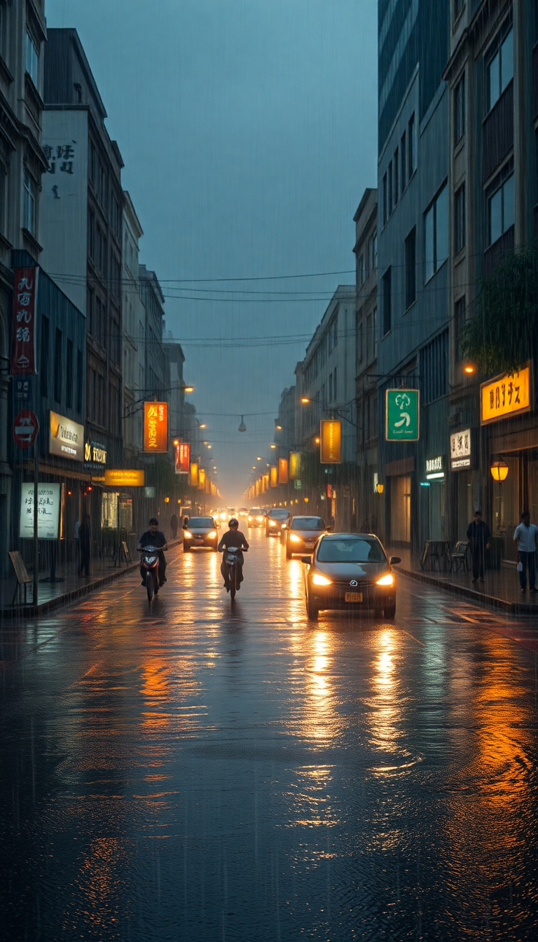 Monsoon Rain Heavy Downpour Street Photorealistic Wallpaper