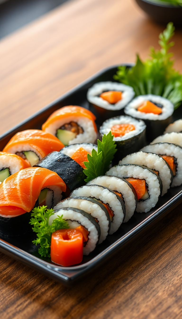 Fresh Sushi Arrangement Artistic Plating Photorealistic Wallpaper