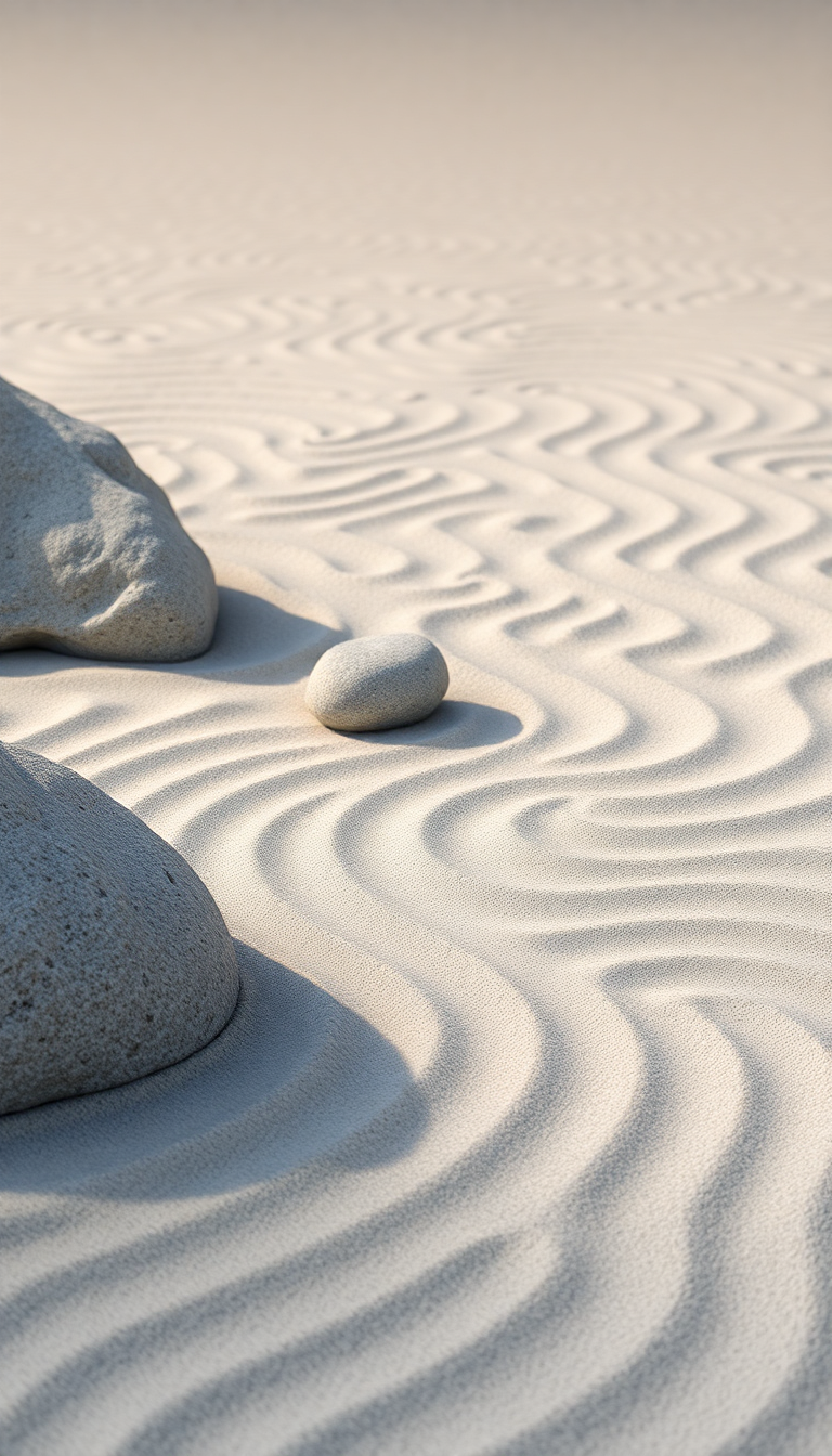 Zen Rock Garden Raked Sand Photorealistic Wallpaper