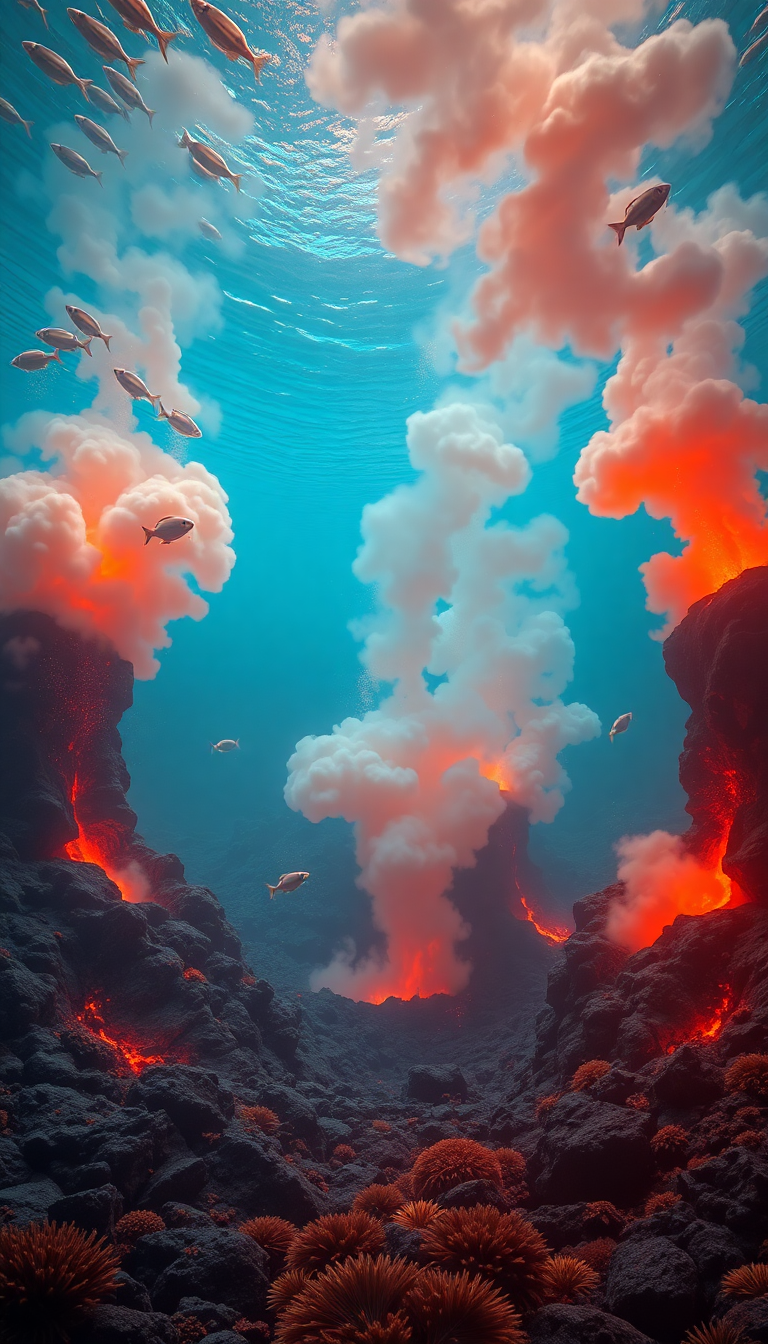 Underwater Volcano Vents Smoke Sea Photorealistic Wallpaper