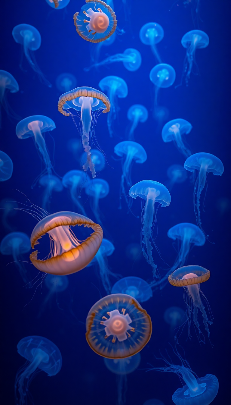 Jellyfish Swarm Deep Ocean Bioluminescent Photorealistic Wallpaper