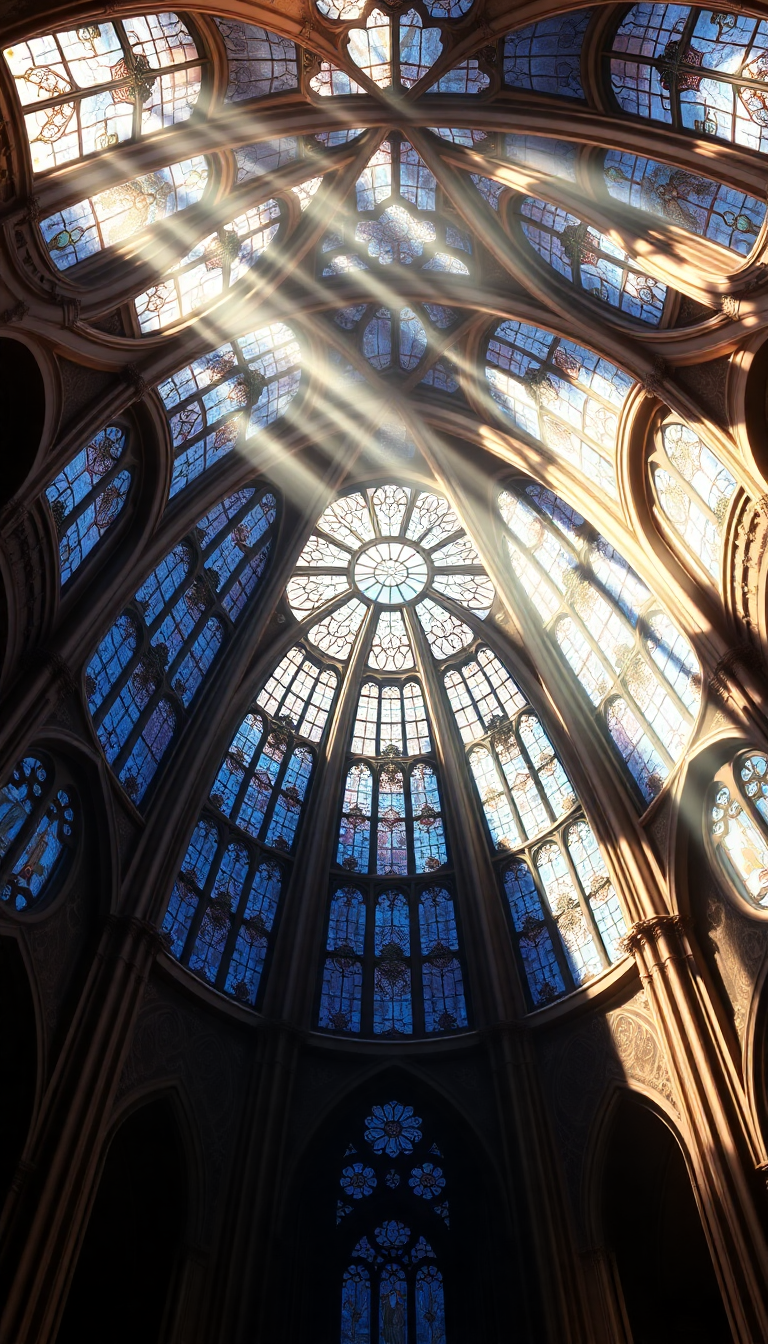 Cathedral Ceiling Stained Glass Light Photorealistic Wallpaper