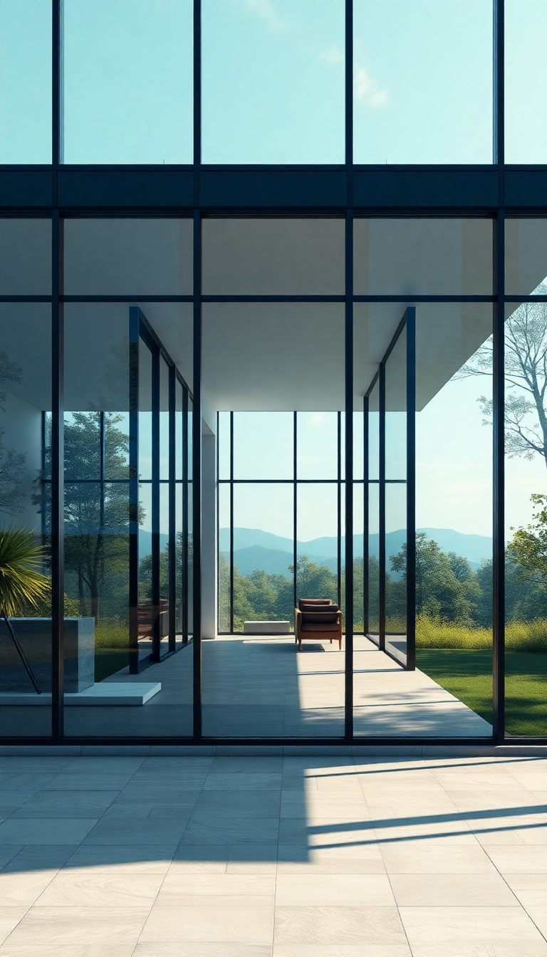 Modern Minimalist House Glass Walls Photorealistic Wallpaper