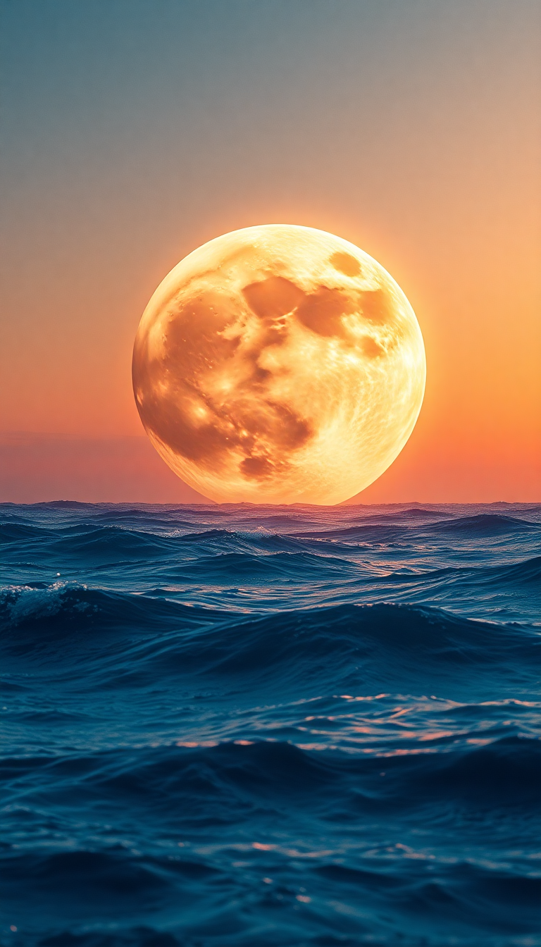 Giant Moon Touching Ocean Surface Digital art Wallpaper