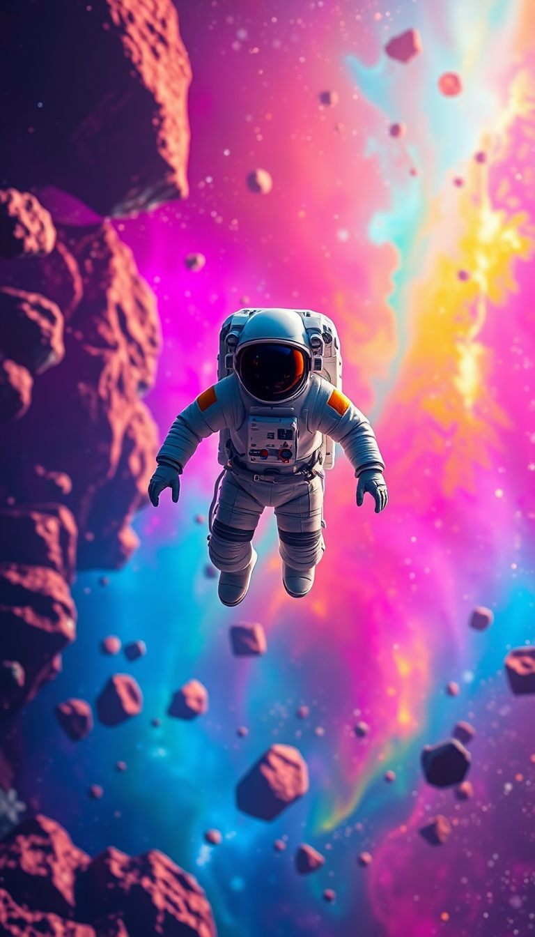 Modern Asteroid Colorful Through Floating Digital art Wallpaper