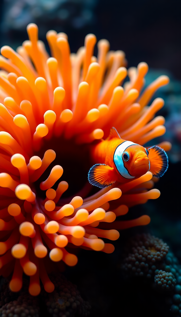Anemone And Clownfish Macro Vibrant Photorealistic Wallpaper