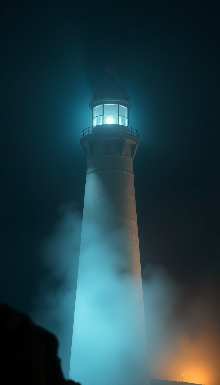 Old Lighthouse Beam Cutting Through Photorealistic Wallpaper
